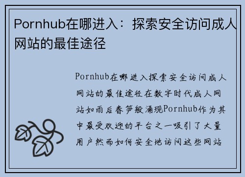 Pornhub在哪进入：探索安全访问成人网站的最佳途径